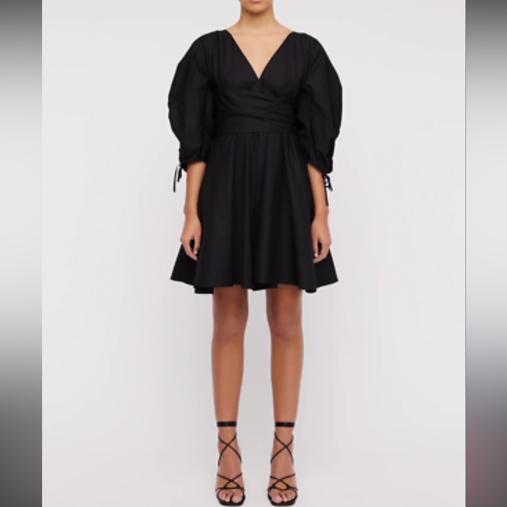 Parachute Black Gather Sleeve Mini Dress